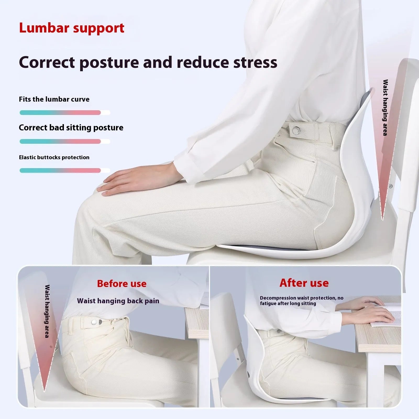 Grey free size lumbar support cushion for chair seating