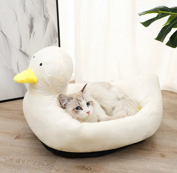 Blue duck shape fluffy pet bed for small dogs and cats with raised edges