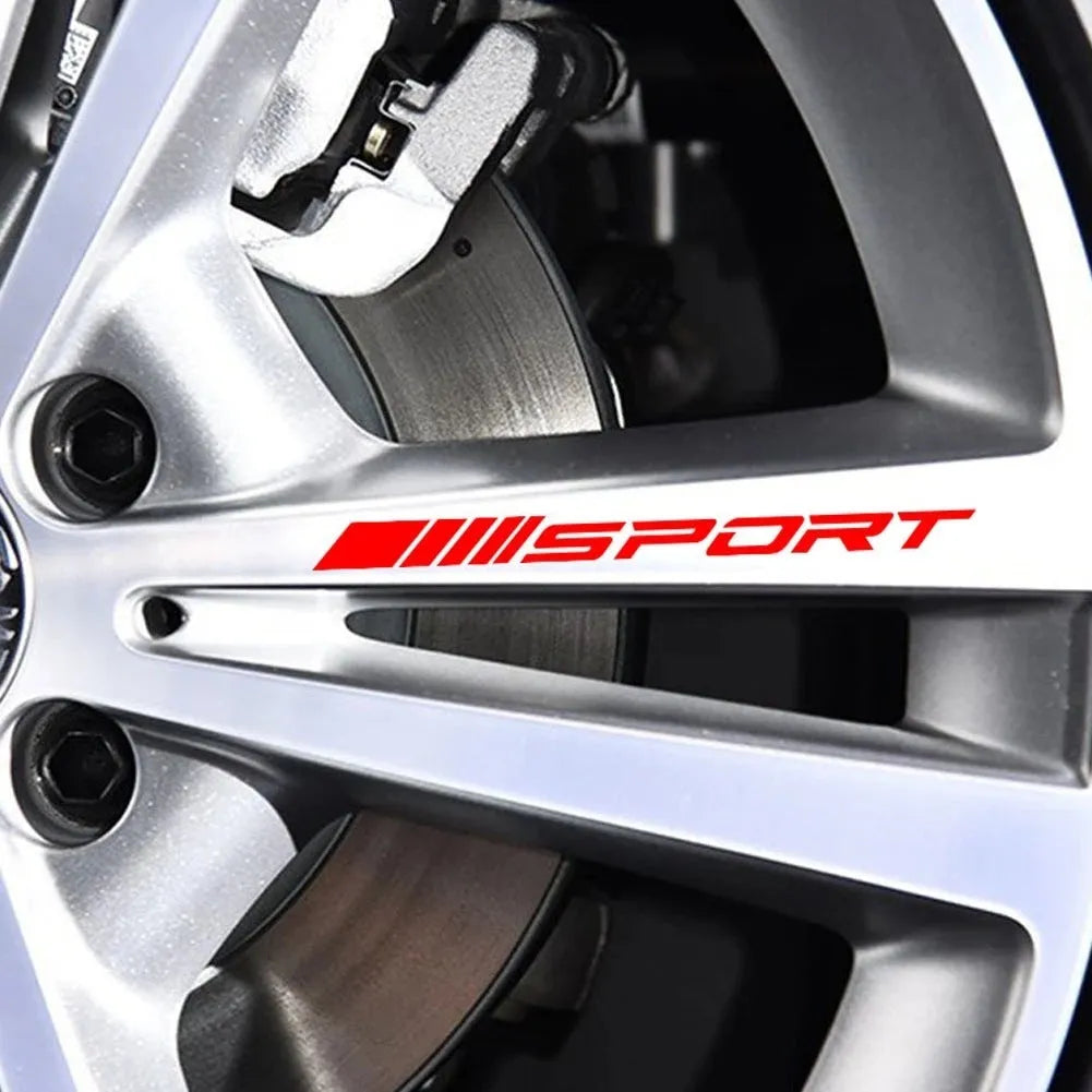Hollow sports design car rim stickers in black, red, or white colours
