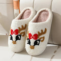 Christmas deer slippers with plush upper, cartoon fox pattern, TPR non-slip sole, 3.5cm heel, round toe, sizes 36-45