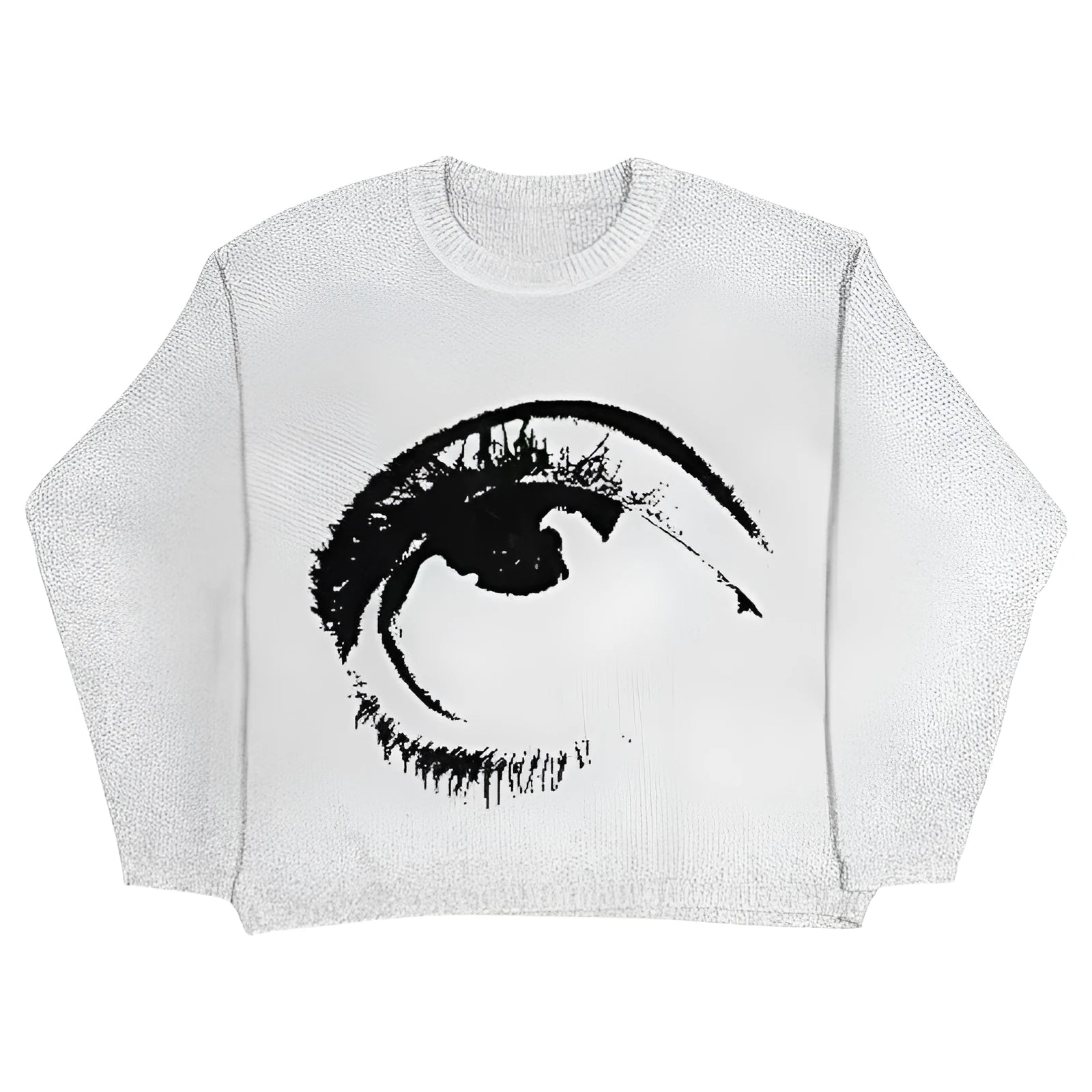 Man wearing a grey street hipster style cotton pullover sweater with a round neck.