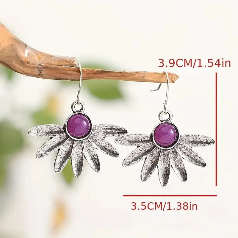 Purple resin animal Zodiac earrings with alloy construction and retro bohemian styling