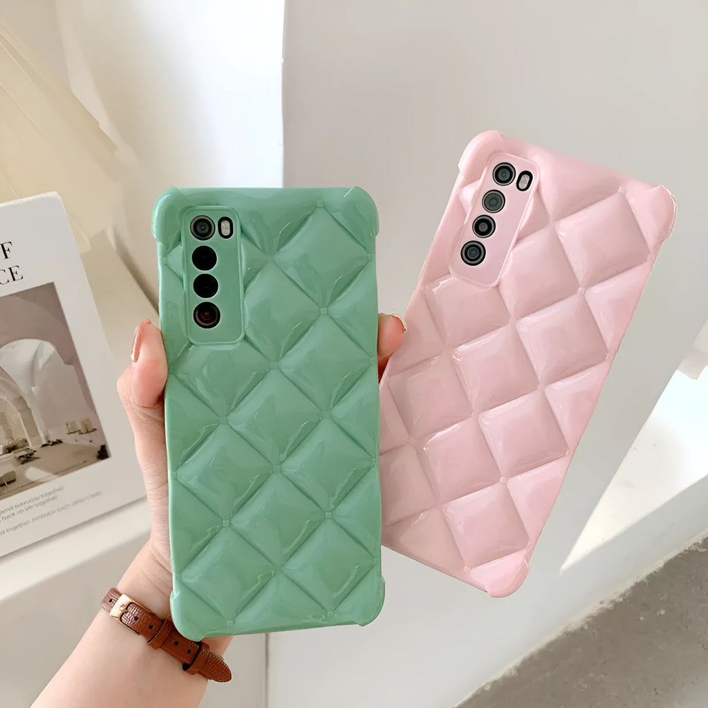 Black silicone diamond texture phone case for Huawei P40 Pro on a table.