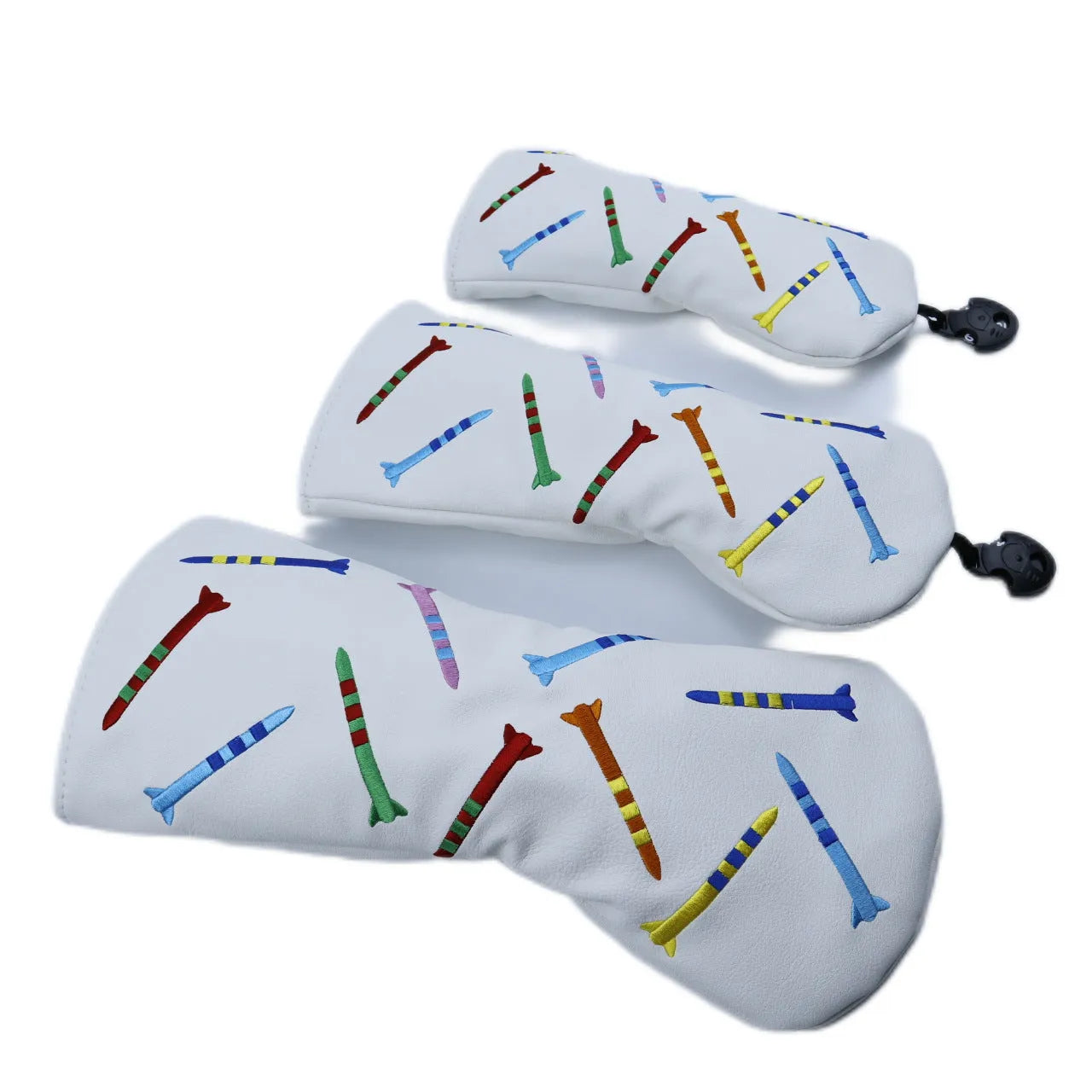 Golf training wooden pole sets in black and white colours showing three different size specifications