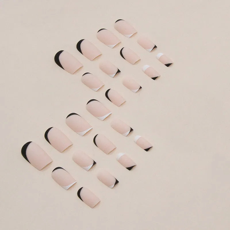 Black and white frosted acrylic false nail set W644 colour for fashion manicures