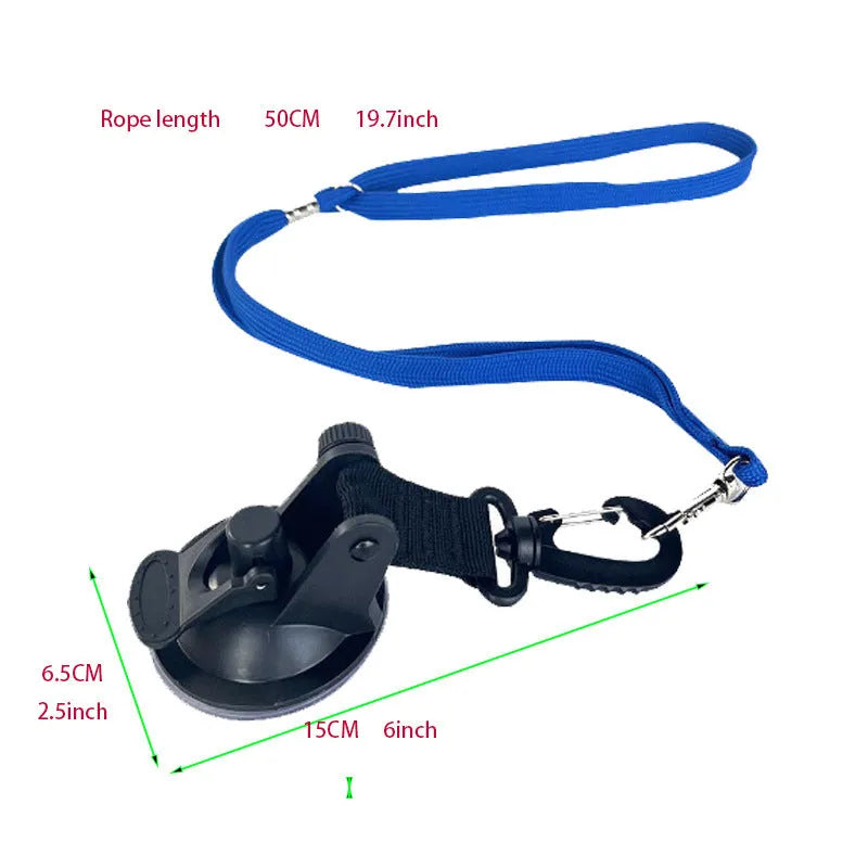 Pet bathing restraint system with suction cups and handcuff-style ties in black and blue colour options