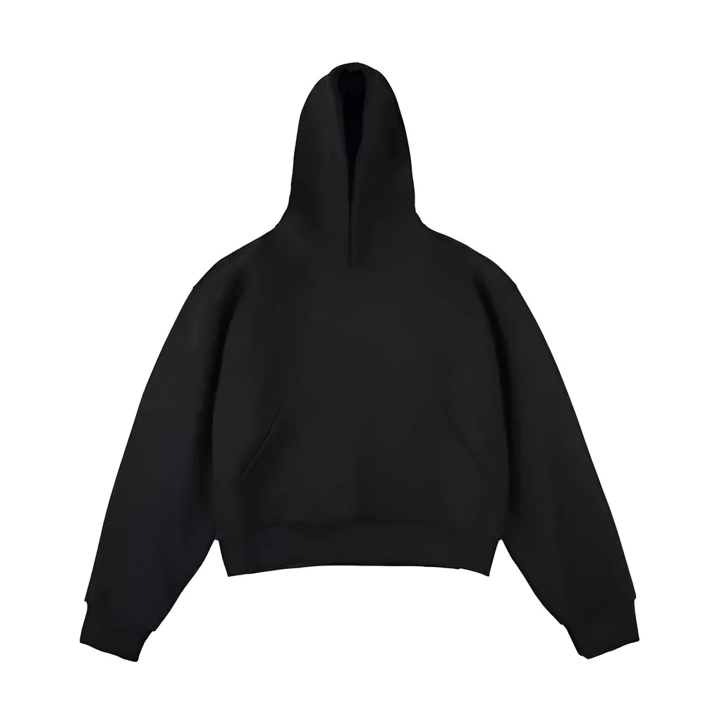 Short black Chinese cotton composite silver fox velvet hooded sweater for teenagers on a hanger.