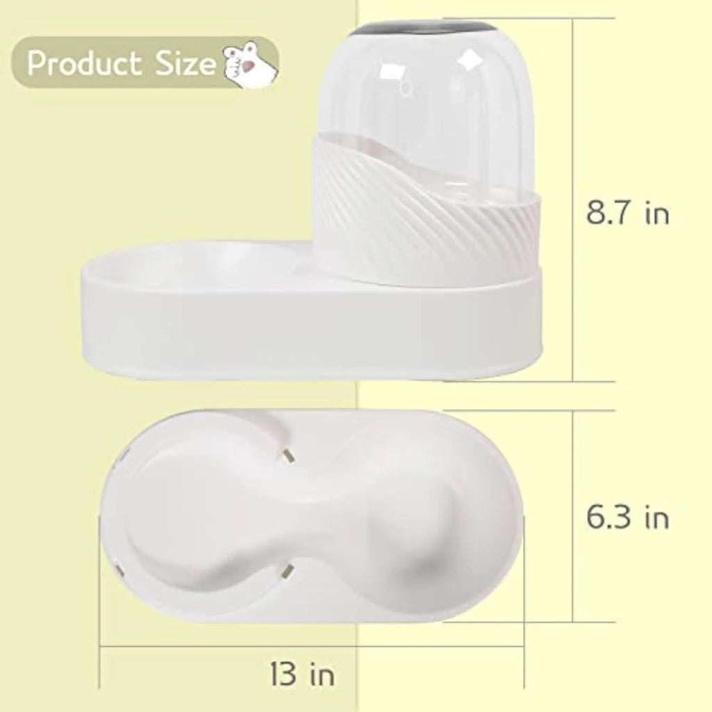 White automatic cat feeder and water dispenser set with wave-shaped design, two 2L bowls.