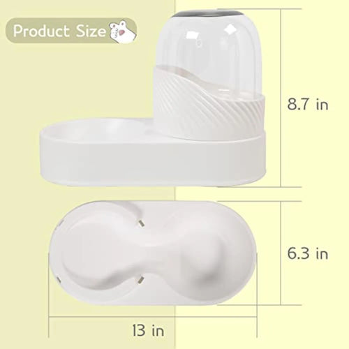 White automatic cat feeder and water dispenser set with wave-shaped design, two 2L bowls.