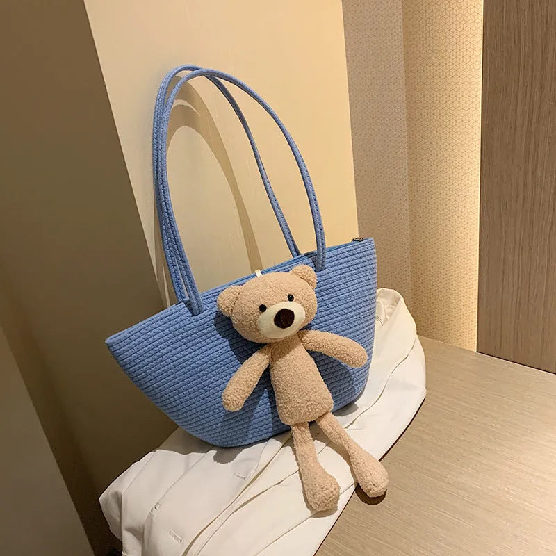Cotton linen woven bag in dumpling shape with double shoulder straps available in six colours