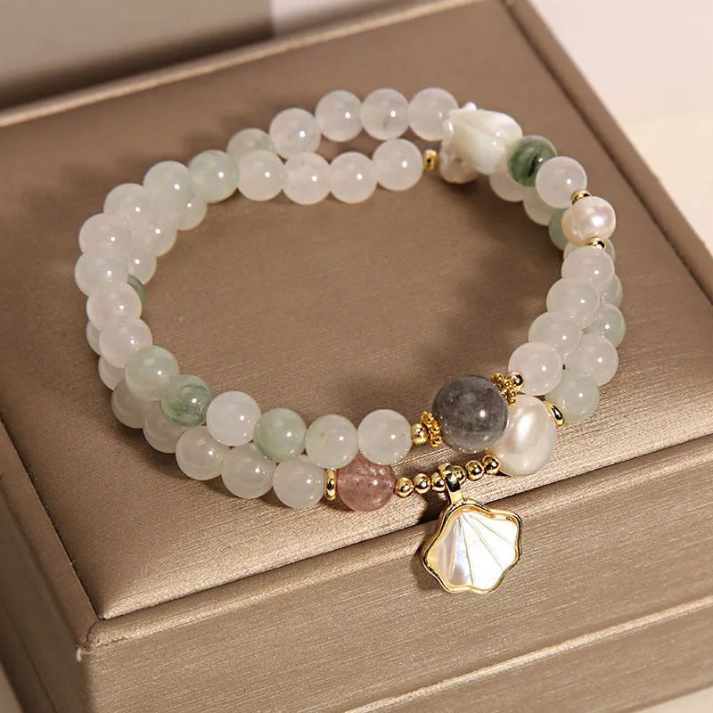 Tianshan emerald green crystal bracelet with gold-plated apricot leaf pendant for women