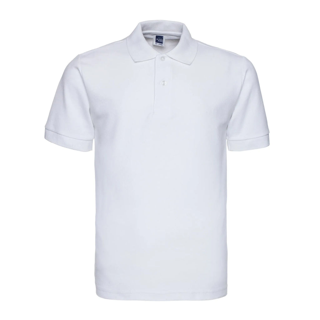 Loose-fitting plus size short sleeve polo shirt in a solid colour on a hanger.
