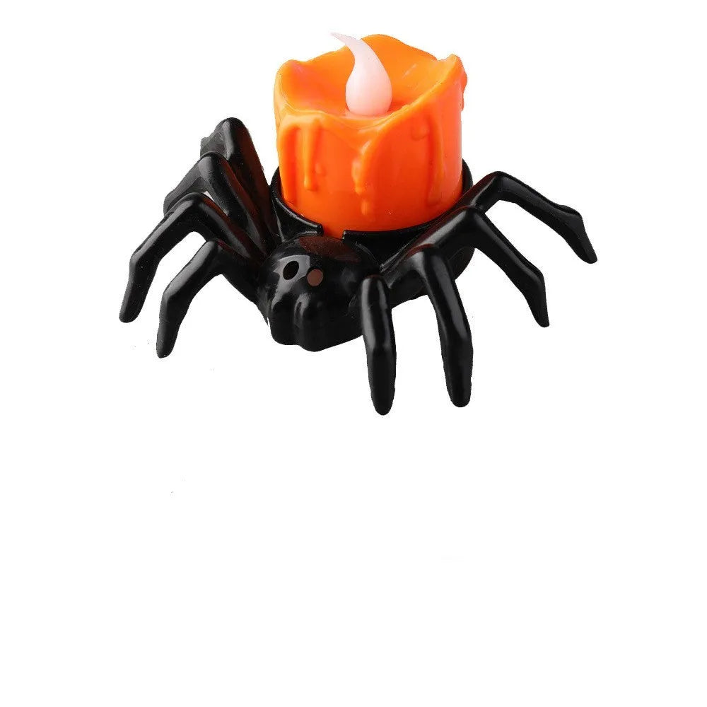 Halloween spider candlestick ornament, plastic battery-operated candle light, 7x8.5x5cm, spider lamp colour