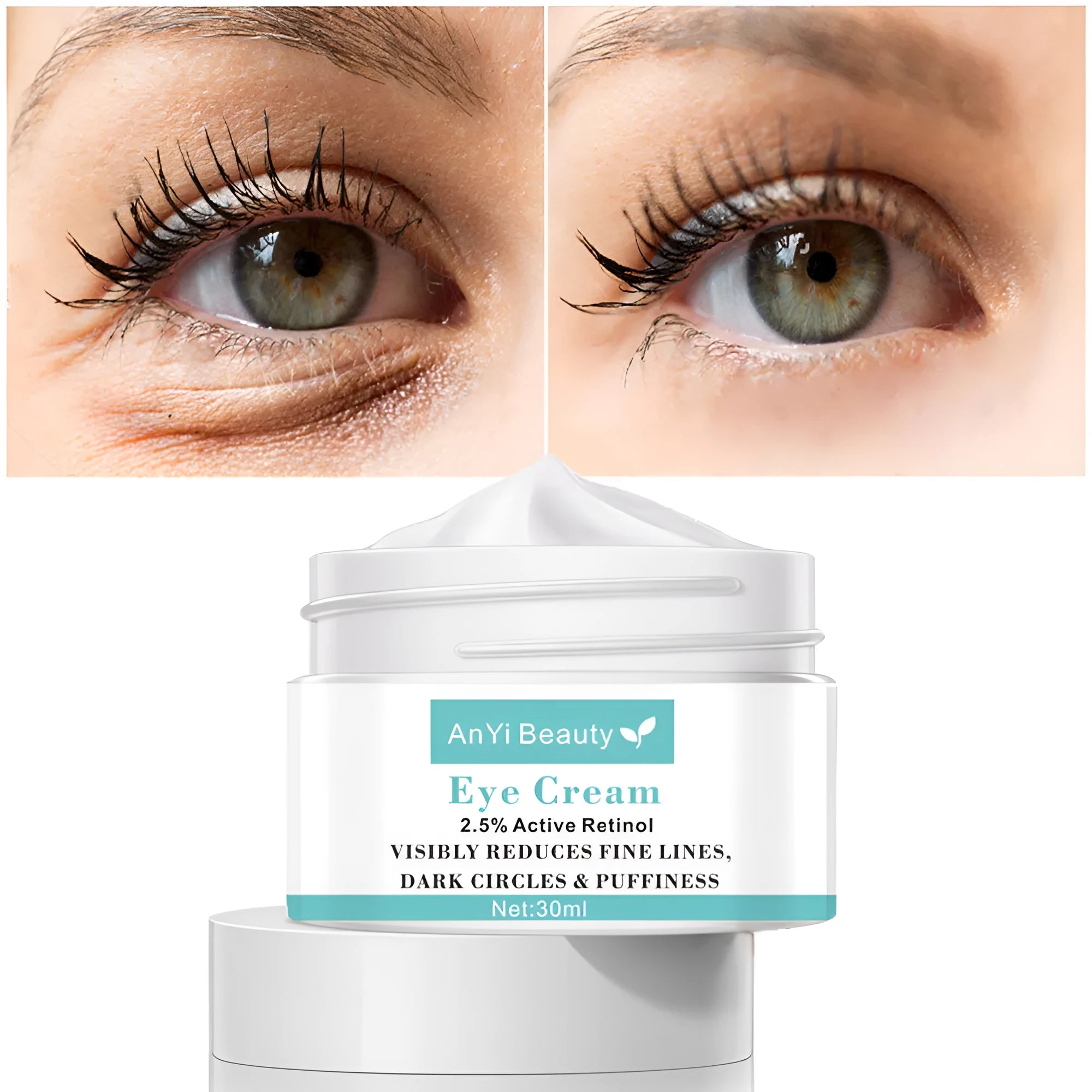 30ml women's eye cream in pump bottle for reducing dark circles and puffiness