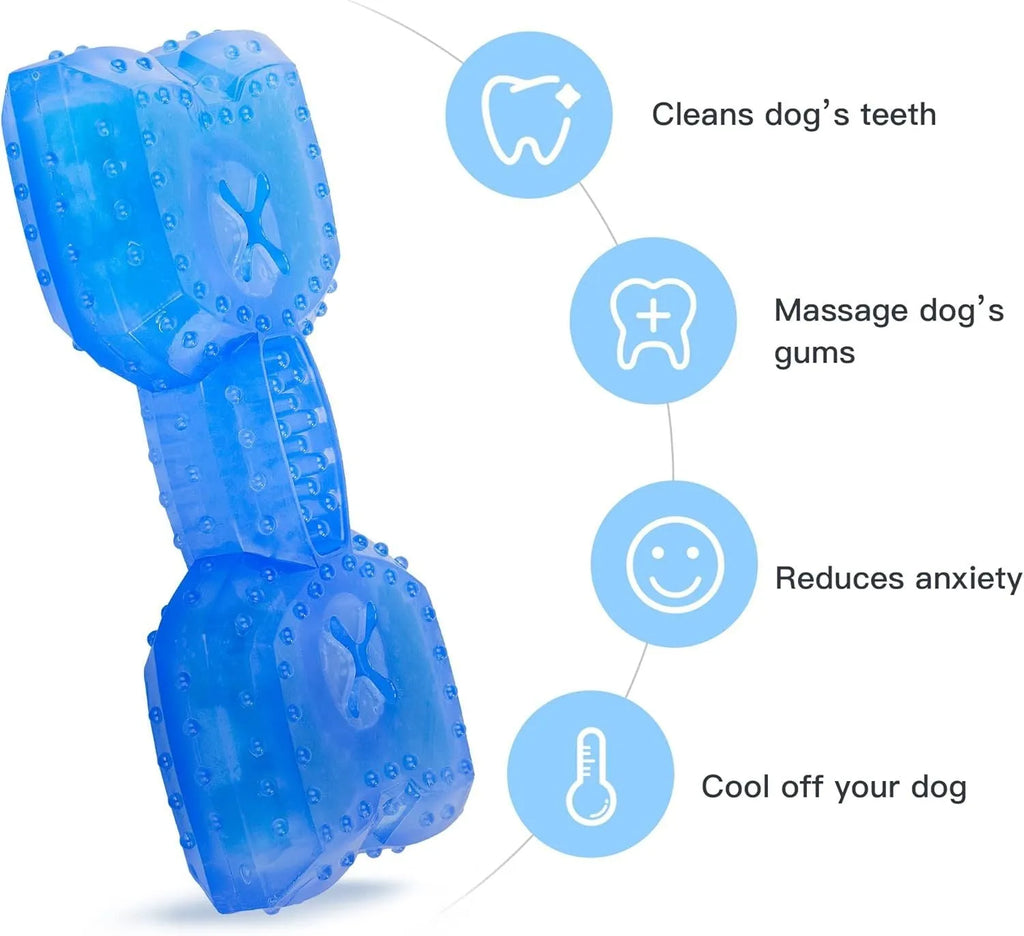Freezable pet teether cooling chew toy for dogs in bones and circles shapes