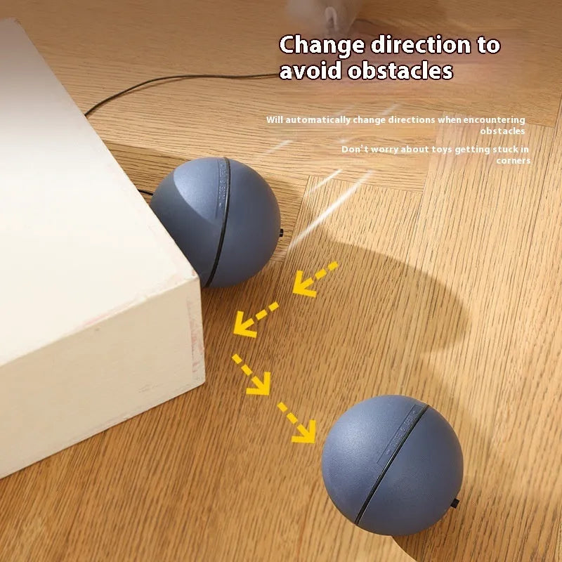 Automatic cat teasing ball with plush mouse in blue orange or dark grey colours