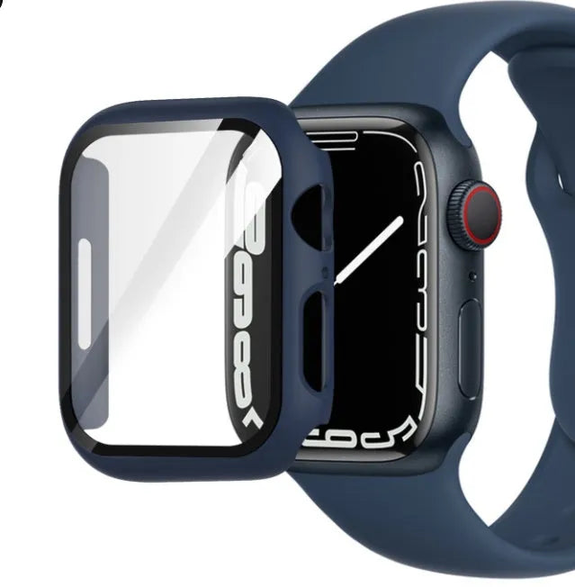 Transparent PC tempered film watch case showing colour options and size variations