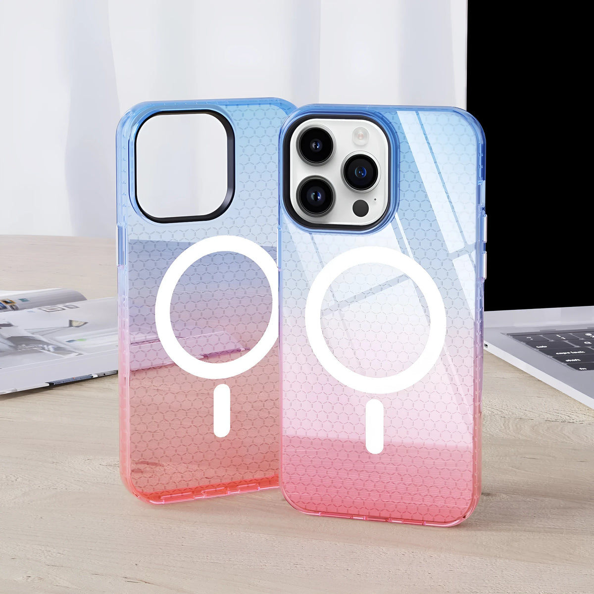 Magnetic TPU phone case with honeycomb pattern, drop-resistant all-inclusive cover for iPhone models.