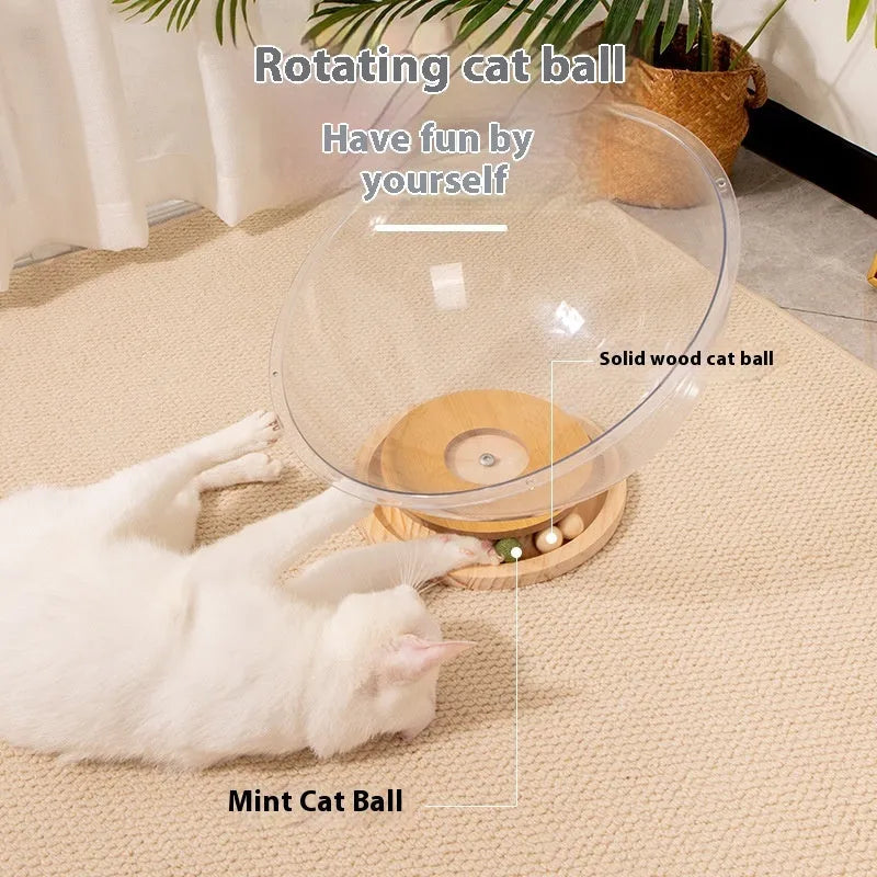 Transparent acrylic cat space capsule turntable bed in bathtub shape on rotational base