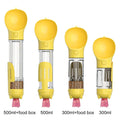 300ml multi-functional pet water bottle in yellow with side poop shovel and bottom garbage bag compartment