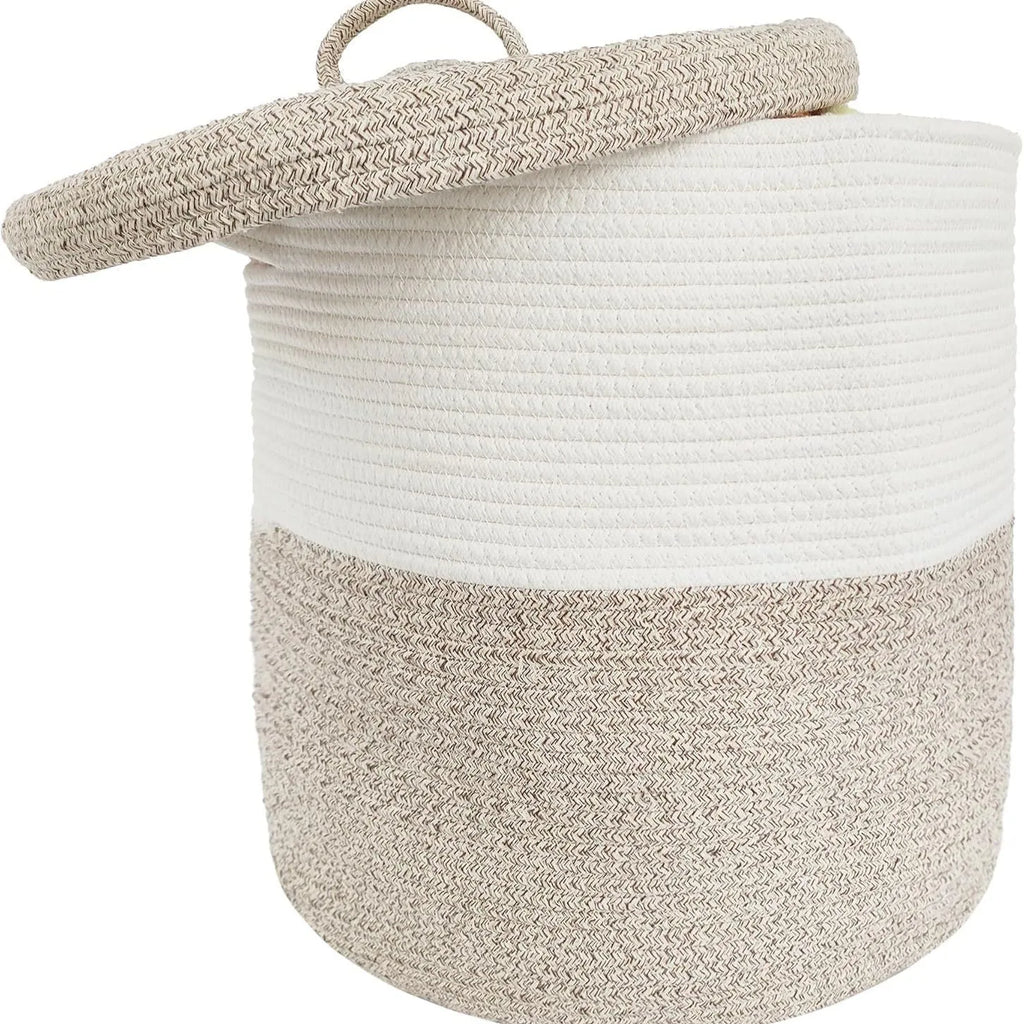 Extra large cotton string laundry basket with lid in brown, grey or zebra colour options