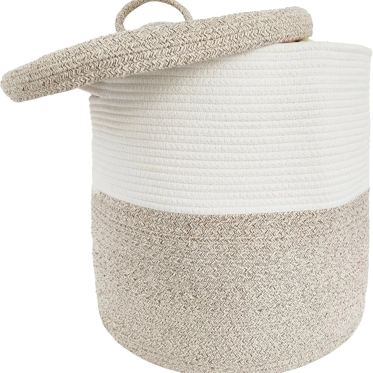 Extra large cotton string laundry basket with lid in brown, grey or zebra colour options