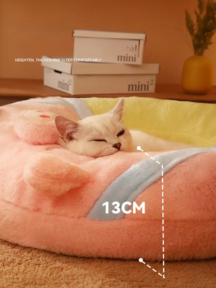 Yellow 56cm square warm winter cat bed with 13cm low sides for kittens and cats