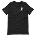 Black loose fit cotton t-shirt with round neck and short sleeves on a hanger