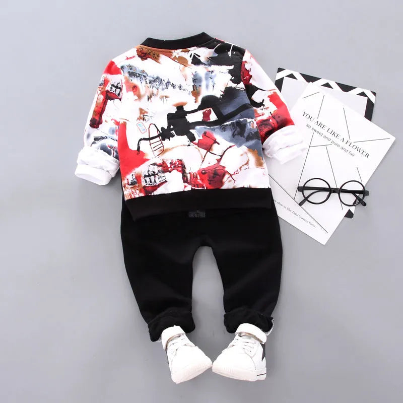 Boys black autumn winter three-piece Korean style suit with long sleeves and trousers