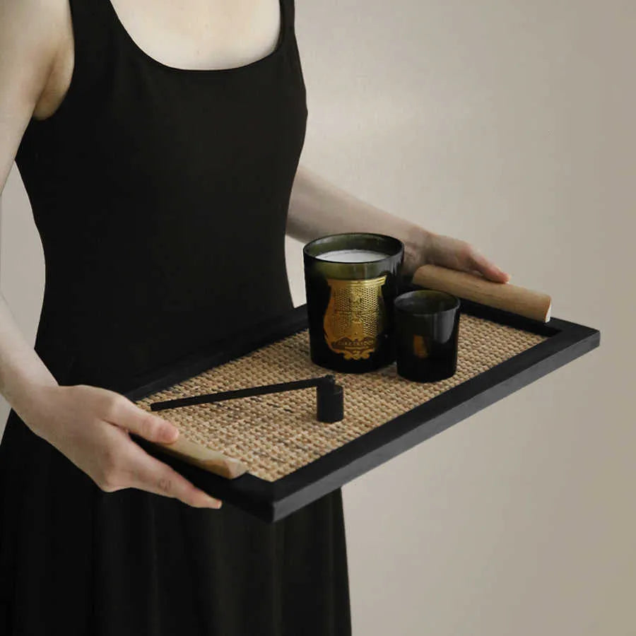 Pine wood compartment serving tray shown in large and small size options