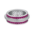 Rotary decompression S925 sterling silver diamond inlaid ring for women, geometric shape, blue colour option