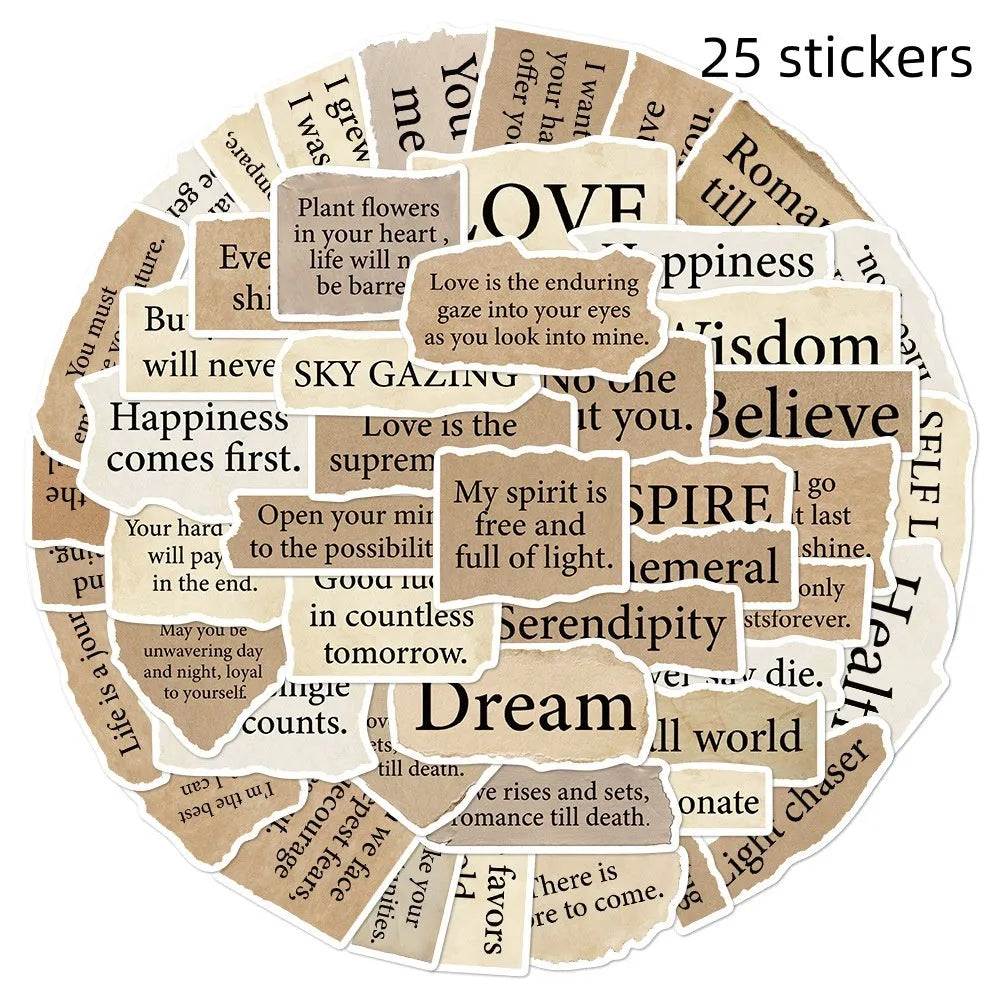 25 torn English style decorative stickers for laptops with waterproof PVC adhesive
