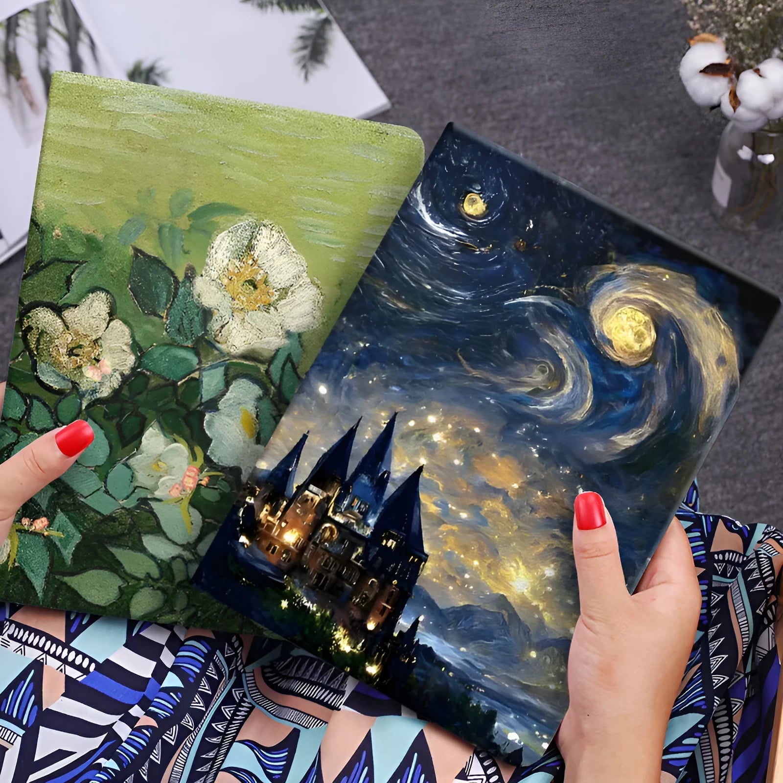 Handmade liquid silicone iPad flip case with floral oil painting artwork in Apricot Flower colour.