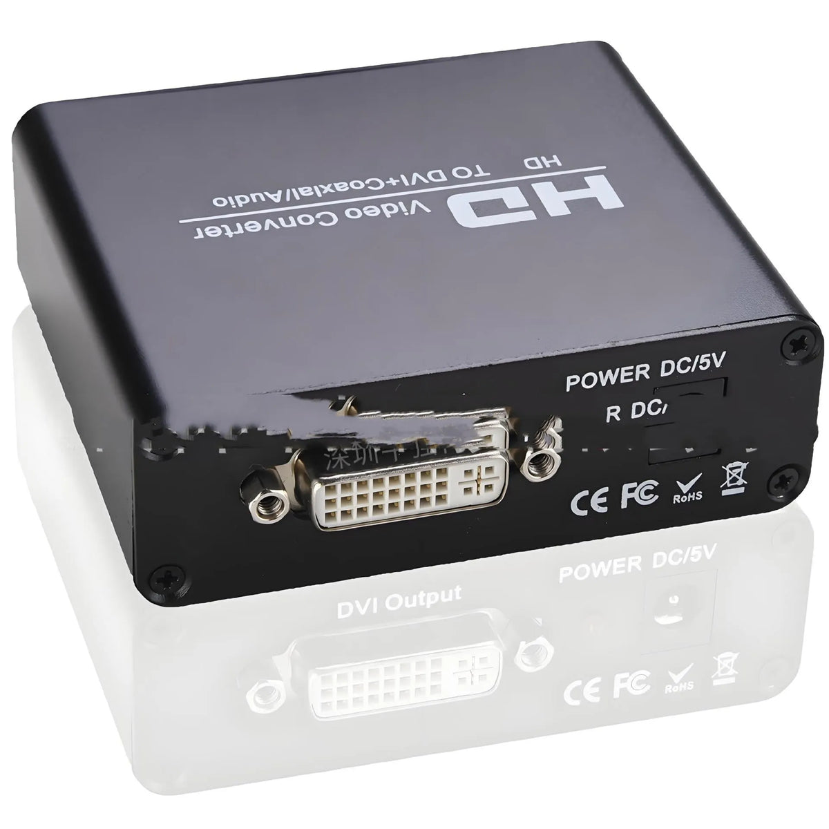 Black HDMI to DVI converter with 1.5 metre cable and coaxial audio output port