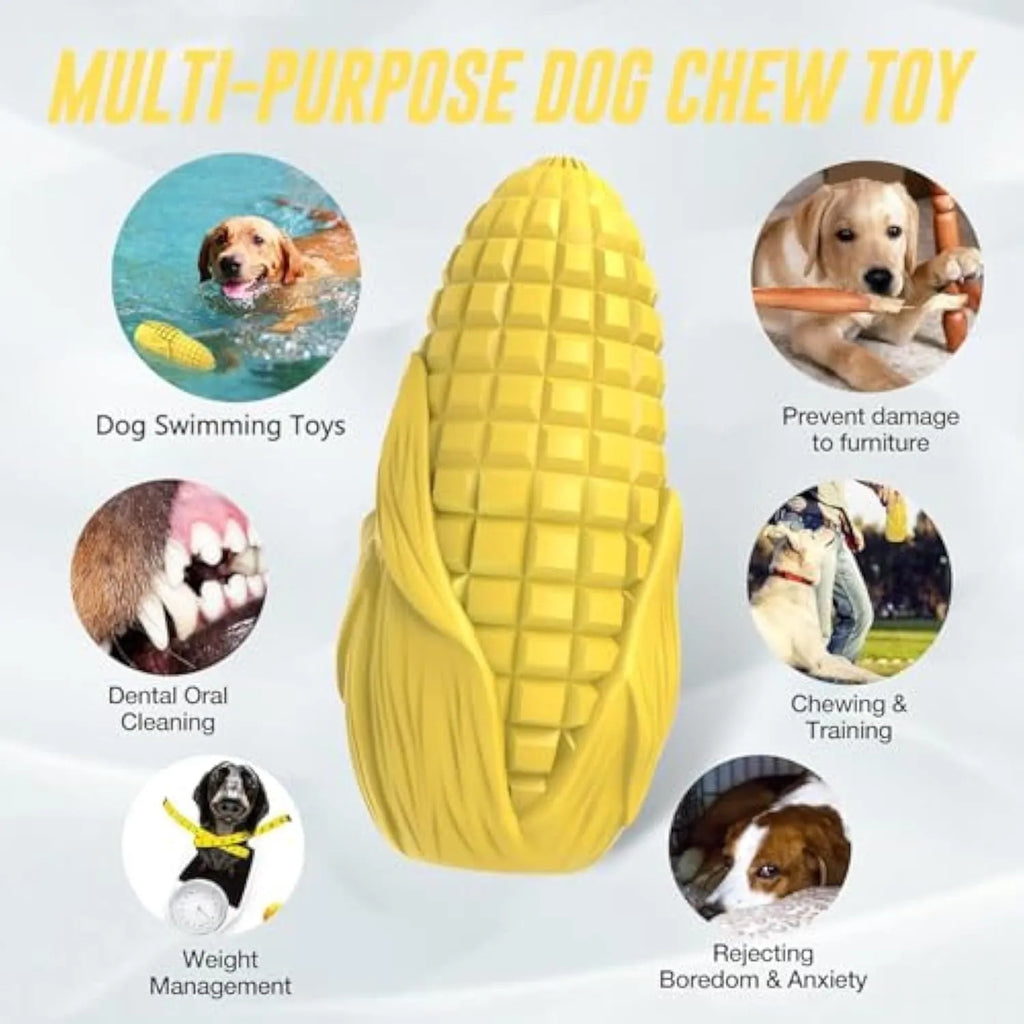 Blue corn-shaped dog chew toy with surface grooves and squeaker for medium large breed dogs