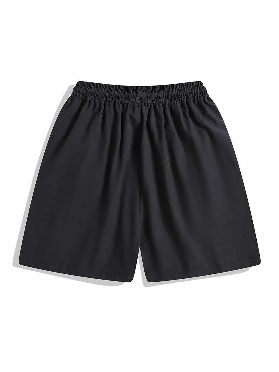 Men's black quick-drying sports shorts with elastic waist and straight-leg design for training