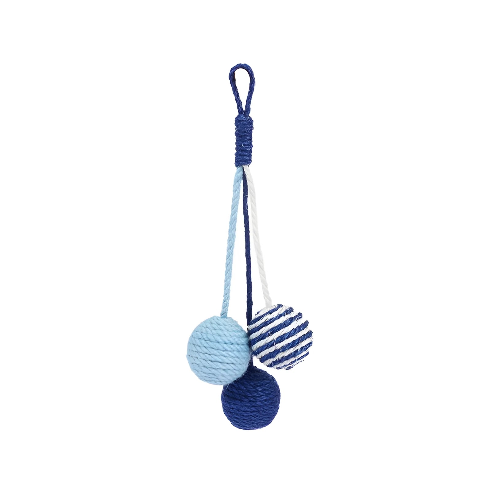 Cat toy set with teaser stick and assorted catnip balls in blue, green, red, yellow colours.