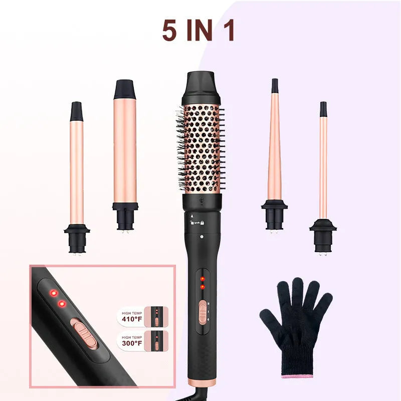 Three-barrel water wave hair curler with wired power cord and interchangeable styling tubes