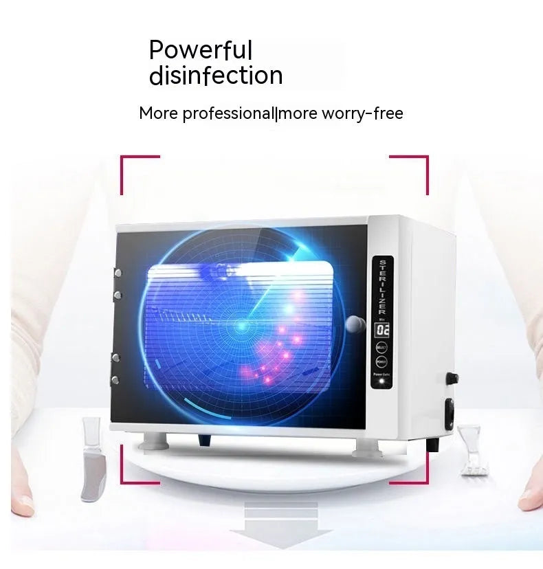 Small silver ultraviolet sterilizer for beauty salon tool sanitation with stainless steel interior