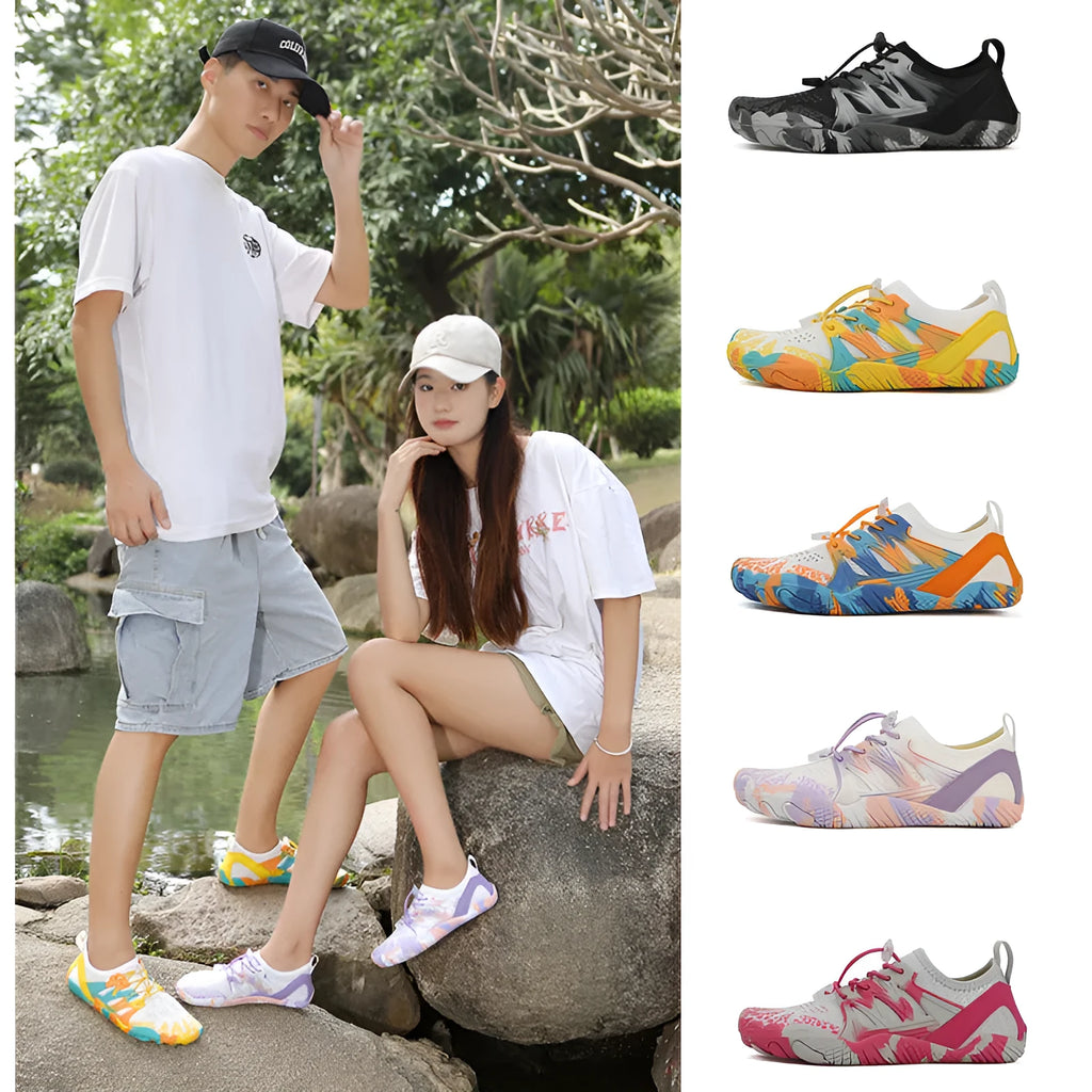 Quick-drying mesh beach shoes with lace-up front and rubber non-slip sole