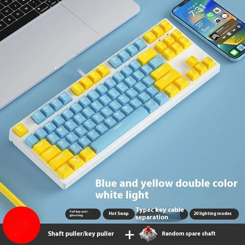 87-key mechanical gaming keyboard with dual-colour backlighting and hot-swappable switches