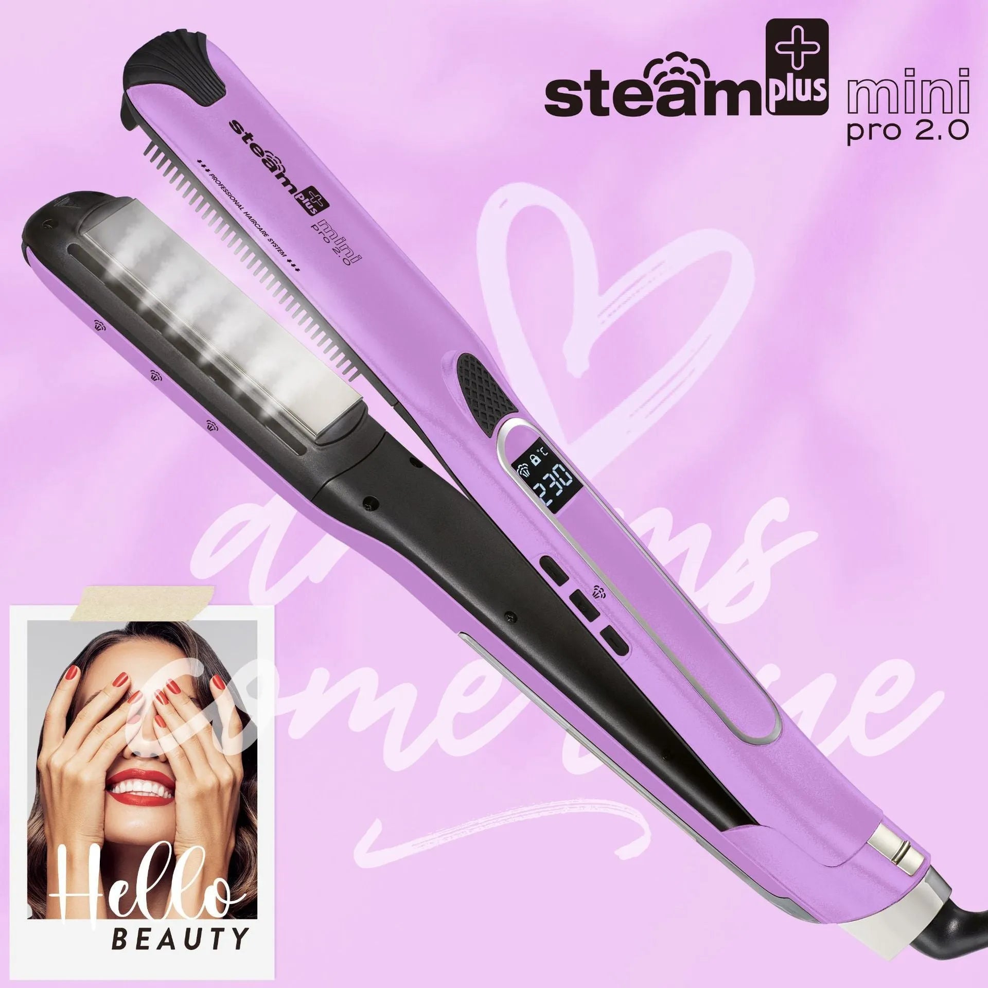 Mini steam splint spray hair straightener in champagne colour with dual styling functions