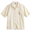 Men's light apricot bamboo pattern Cuban collar shirt with plant and flower designs