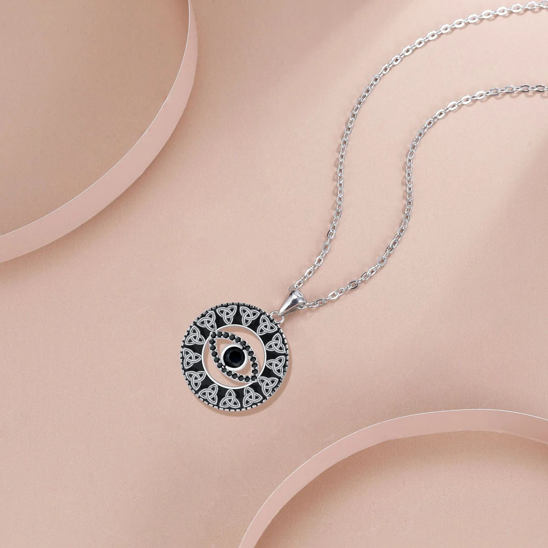 Devil's eye necklace with copper pendant and cross chain design for women