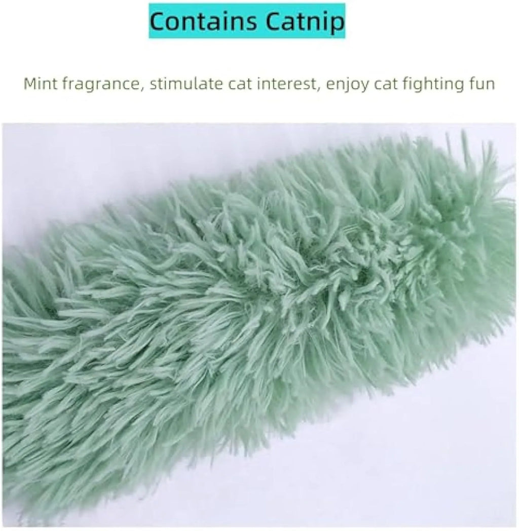 Colourful cat pillow toy with plush material and crinkle sound feature for indoor feline play