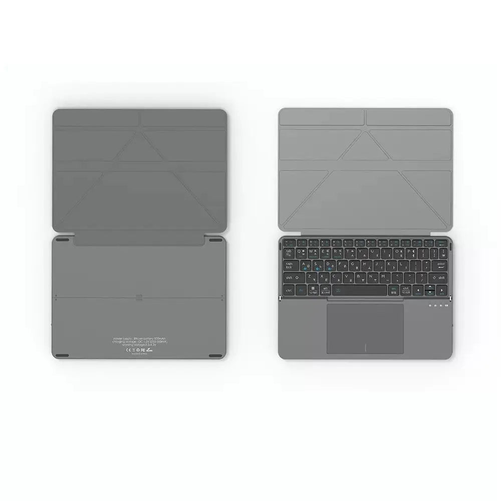 Grey wireless Bluetooth folding keyboard for mobile phones and tablets with protective case