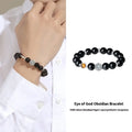 Men's S925 sterling silver bracelet with tigereye obsidian bead and God's Eye inlay design