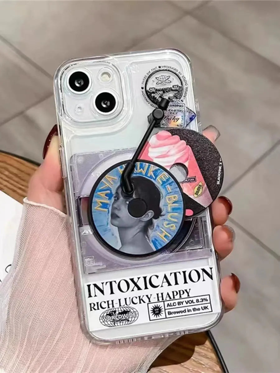 Fashion vinyl record phone case for iPhone with two retro vinyl records and TPU shockproof design