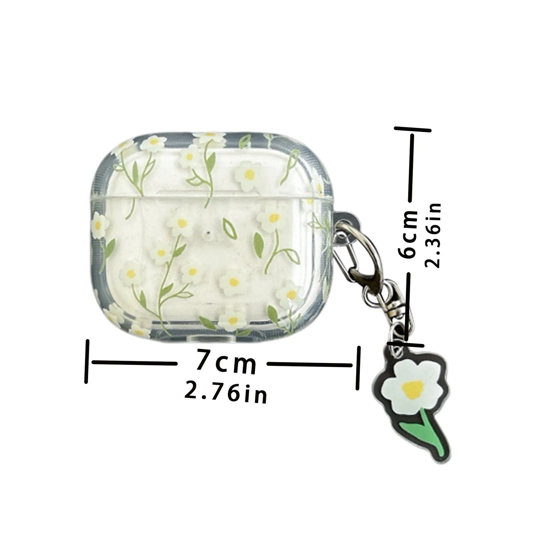 White floral pattern on a transparent TPU protective case for Apple AirPods