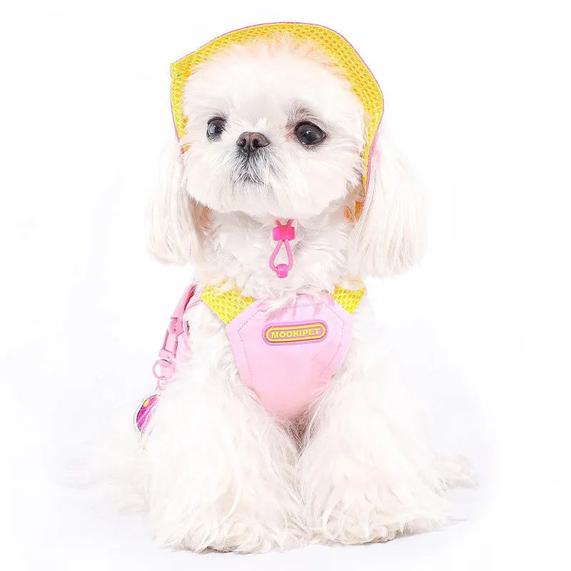 Pink polyester dog vest for small breeds on Bichon Frise or similar dog